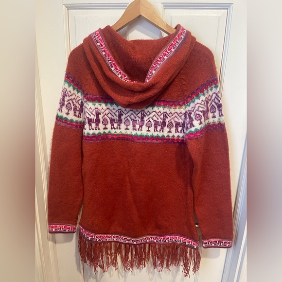Alpaca Connection Handmade  Hooded Sweater with Fringe L - Picture 3 of 3